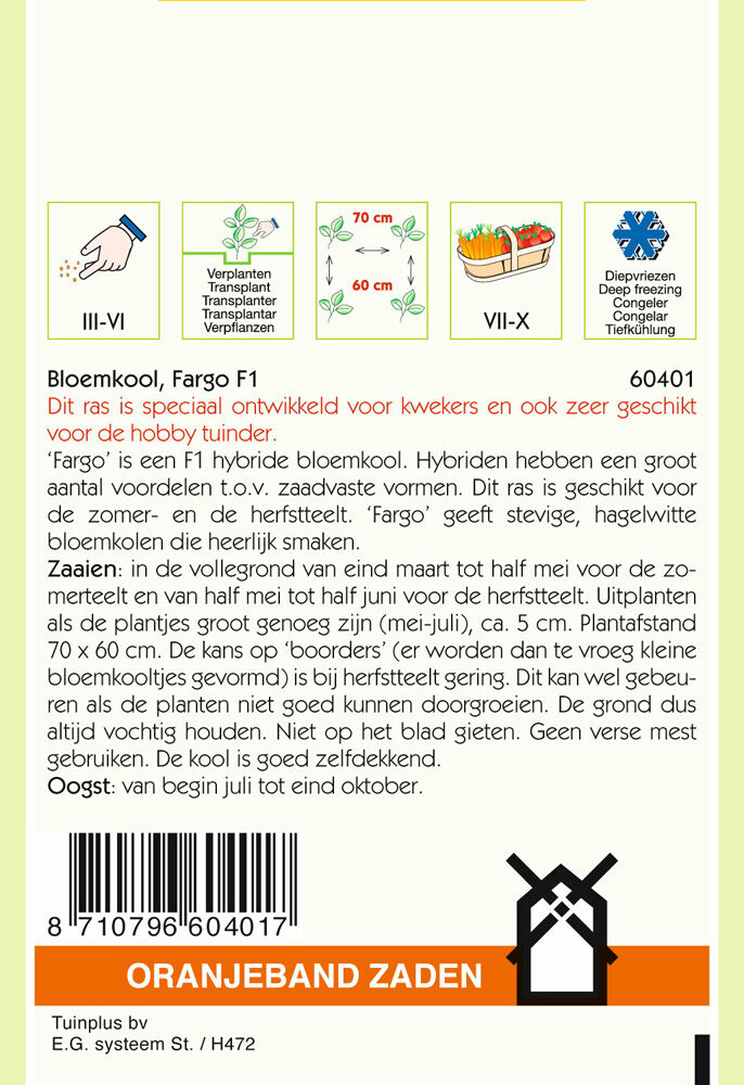 Oranjeband zaden Bloemkool Fargo F1 - Groentezaden