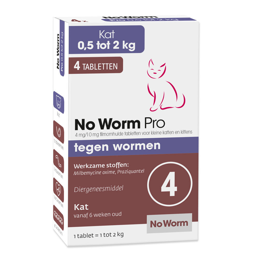No Worm Pro Tabletten - Ontworming kleine katten en kittens - 0,5-2 kg - 4 stuks No Worm Pro Tabletten - Ontworming kleine katten en kittens - 0,5-2 kg - 4 stuks