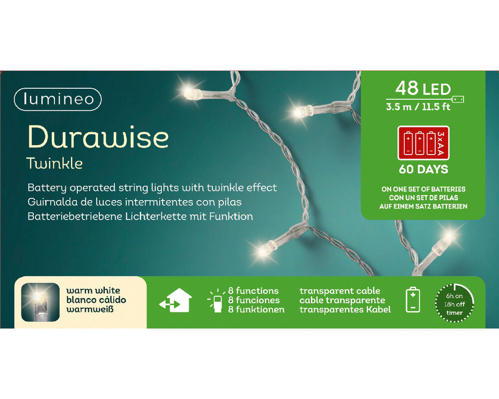 Lumineo Durawise Twinkelend - Batterijverlichting - 48 - Warm wit - 350 cm Lumineo Durawise Twinkelend - Batterijverlichting - 48 - Warm wit - 350 cm