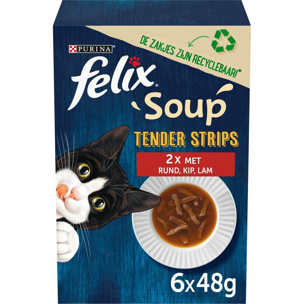 Felix Soup Tender Strips - Kattenvoer - 6x48 gram - 48 Gram - kip, lam, rund Felix Soup Tender Strips - Kattenvoer - 6x48 gram - 48 Gram - kip, lam, rund