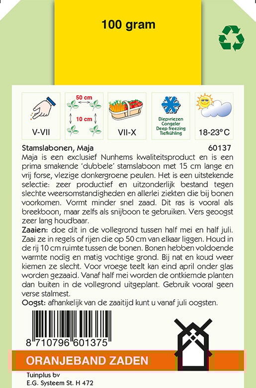 Oranjeband zaden Stamslabonen Molly - Groentezaden - 100 Gram