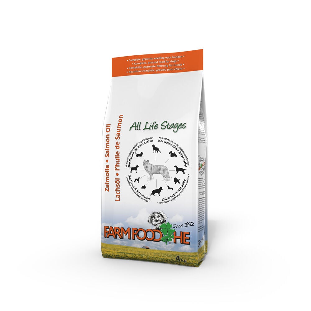 Farm Food HE Zalmolie Standaard - Hondenvoer - 4 Kilogram - Zalm Farm Food HE Zalmolie Standaard - Hondenvoer - 4 Kilogram - Zalm
