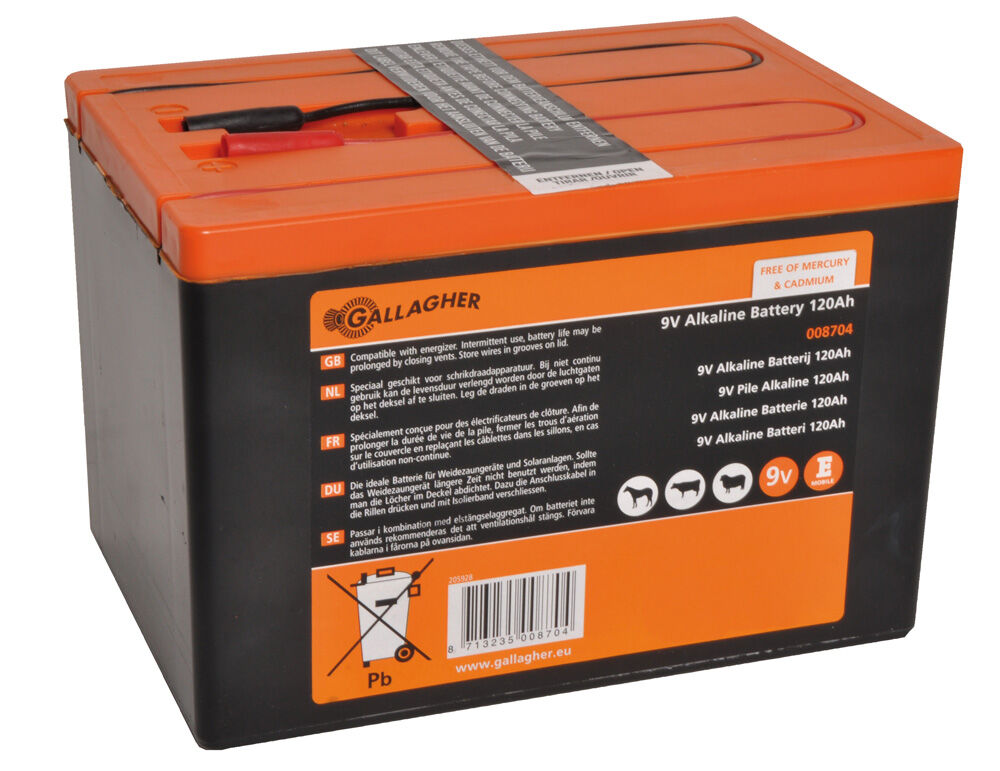 Gallagher Powerpack - Batterij - 11 cm - Oranje / zwart - 9V - 16 cm - 120 Ah