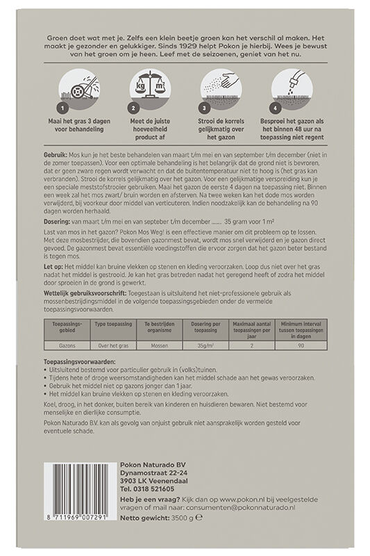 Pokon Mos Weg - Gazonmeststof - 100 m2 - 3.5 Kilogram