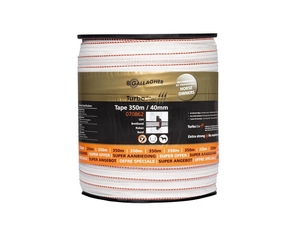 Gallagher TurboStar 40mm - Schriklint - 31.5 cm - 350 Meter - Wit - 27 cm - 20000 cm