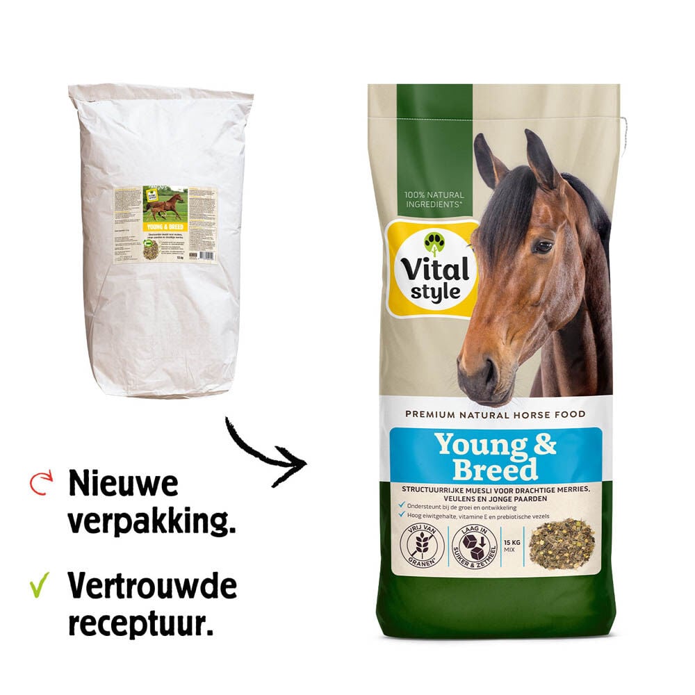 Vitalstyle Young & Breed Muesli - Paardenvoer - 15 Kilogram - Zak