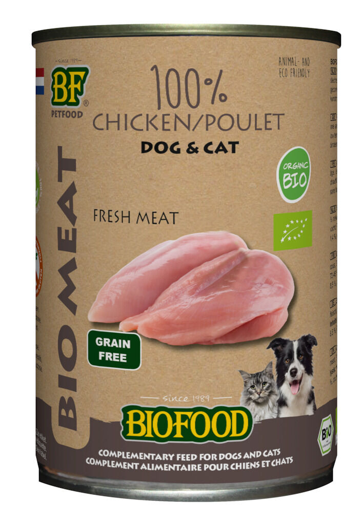 Biofood Biologisch - Hondenvoer en Kattenvoer - 400 Gram - kip Biofood Biologisch - Hondenvoer en Kattenvoer - 400 Gram - kip