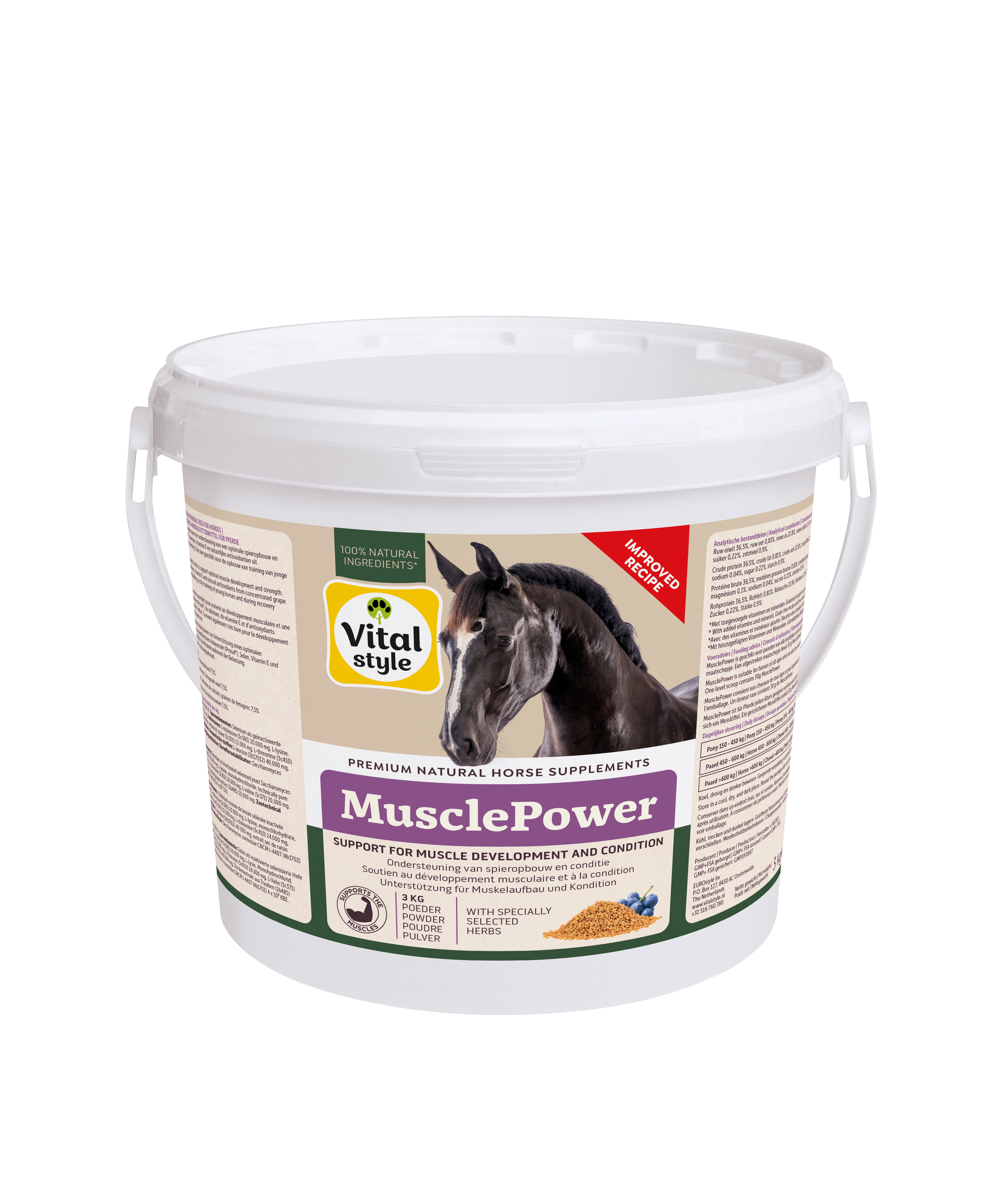 Vitalstyle Musclepower - Spiersupplement - 3 Kilogram - Emmer Vitalstyle Musclepower - Spiersupplement - 3 Kilogram - Emmer