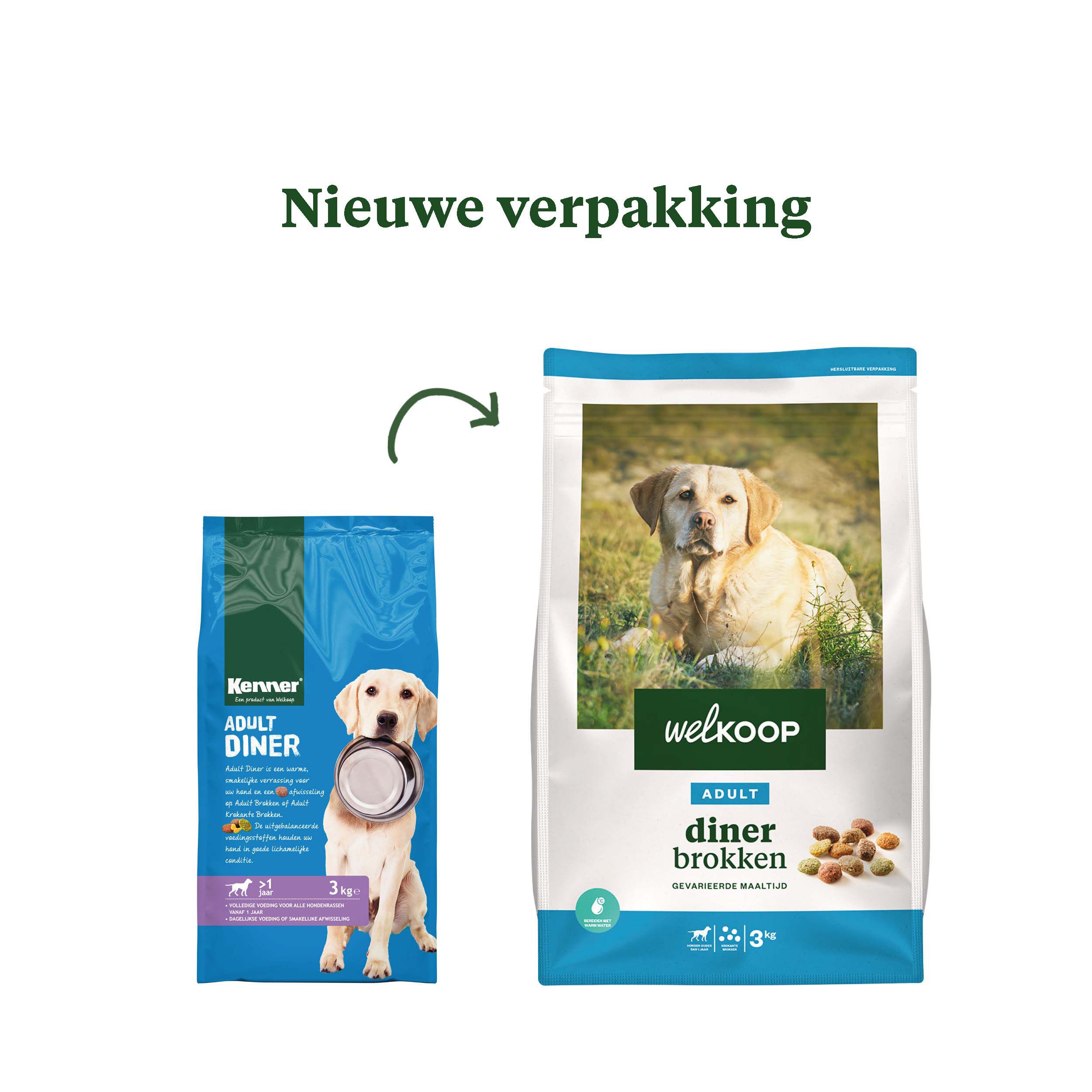 Welkoop Adult Diner brokken - Hondenvoer - 3 Kilogram - rund, gevogelte