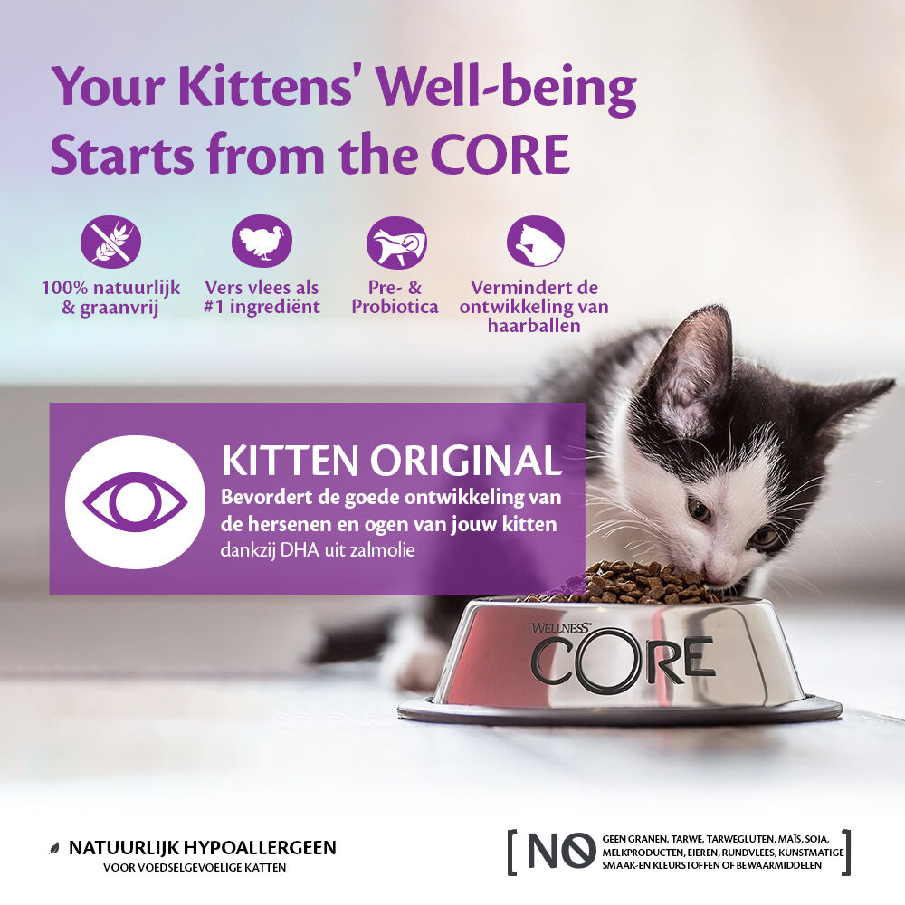 Wellness Core Kitten Original - Kattenvoer - 1.75 Kilogram - zalm, kalkoen
