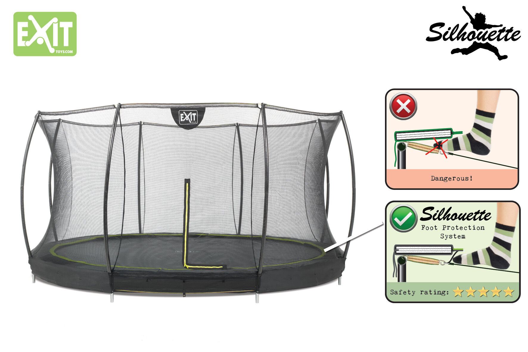EXIT Silhouette Inground met Net - Trampoline - Zwart - 427 cm