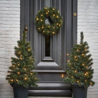 Black Box Trees 2 kunstkerstbomen & Krans LED - Kunstkerstboomset - Groen - 85 - 90 cm