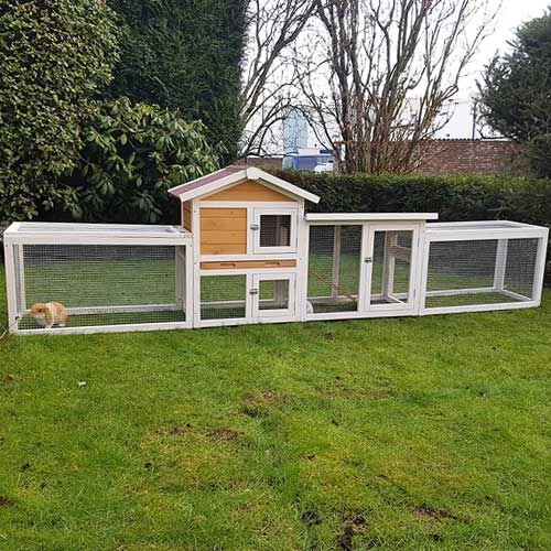 Konijnenhok Queensland met 2 rennen - Bruin/wit - 307x53x85 cm Konijnenhok Queensland met 2 rennen - Bruin/wit - 307x53x85 cm