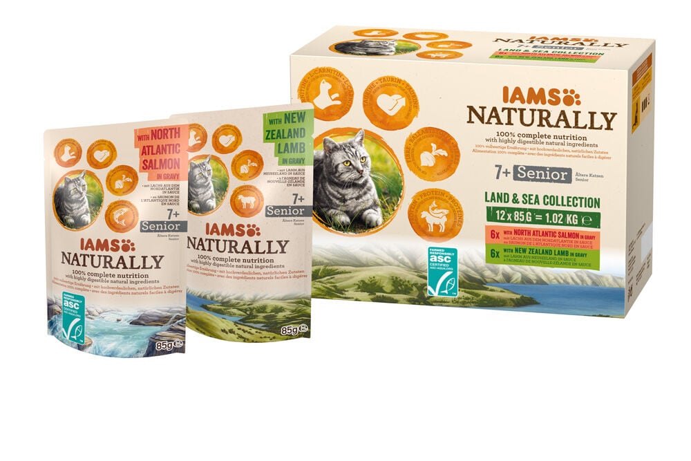 IAMS Naturally 7+ Senior Land & Sea - Kattenvoer - 1020 Gram - zalm
