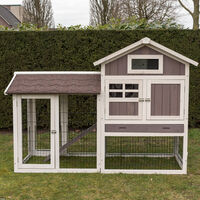 Konijnenhok Amalie met ren - Whitewash/grijs - 118x159.5x70 cm