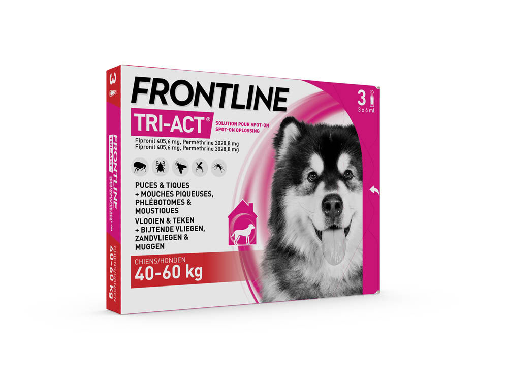 Frontline Tri-Act XL - Anti vlooien en teken Hond - 3 pipetten - 3 Stuks - XL Frontline Tri-Act XL - Anti vlooien en teken Hond - 3 pipetten - 3 Stuks - XL