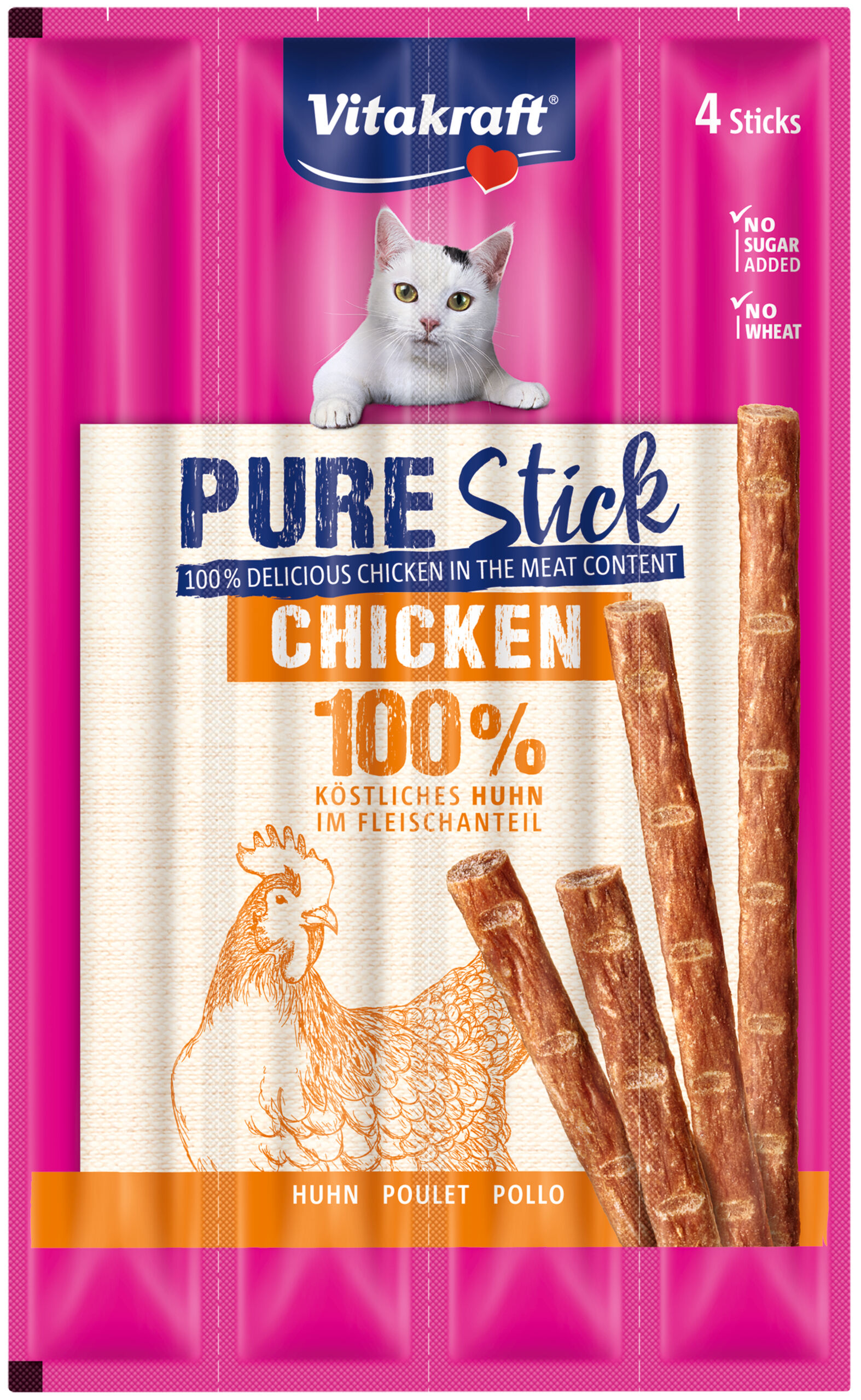 Vitakraft Pure Sticks - Kattensnack - 4 Stuks - kip Vitakraft Pure Sticks - Kattensnack - 4 Stuks - kip