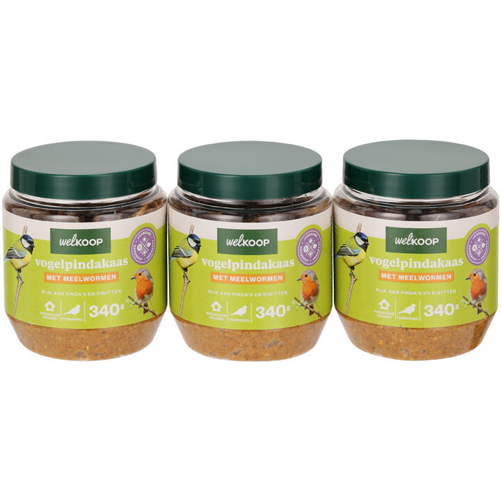 Welkoop - Vogelpindakaas - Tuinvogelvoer - 3 Stuks - Meelwormen Welkoop - Vogelpindakaas - Tuinvogelvoer - 3 Stuks - Meelwormen