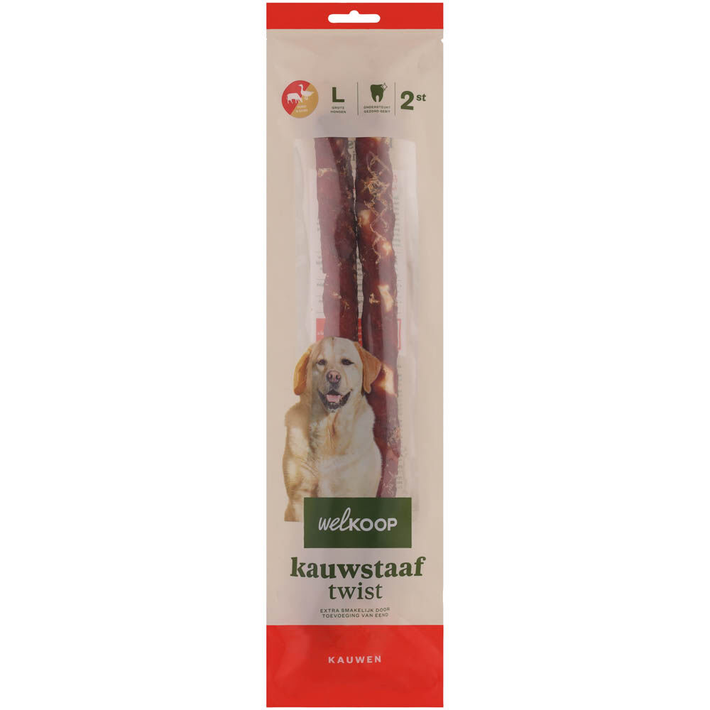 Welkoop - Kauwstaaf Twist - Extra Eendsmaak - 2 Stuks - rund Welkoop - Kauwstaaf Twist - Extra Eendsmaak - 2 Stuks - rund