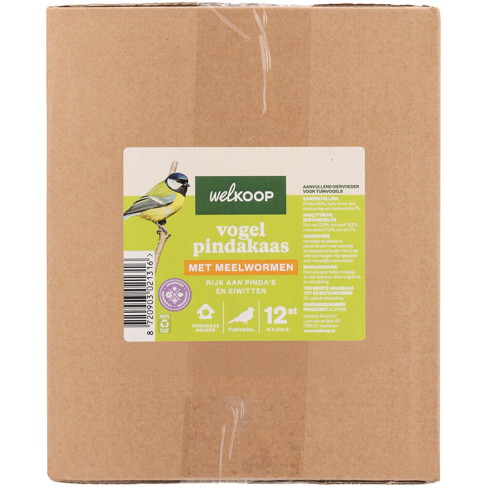 Welkoop - Vogelpindakaas - Tuinvogelvoer - 12 Stuks - Meelwormen Welkoop - Vogelpindakaas - Tuinvogelvoer - 12 Stuks - Meelwormen