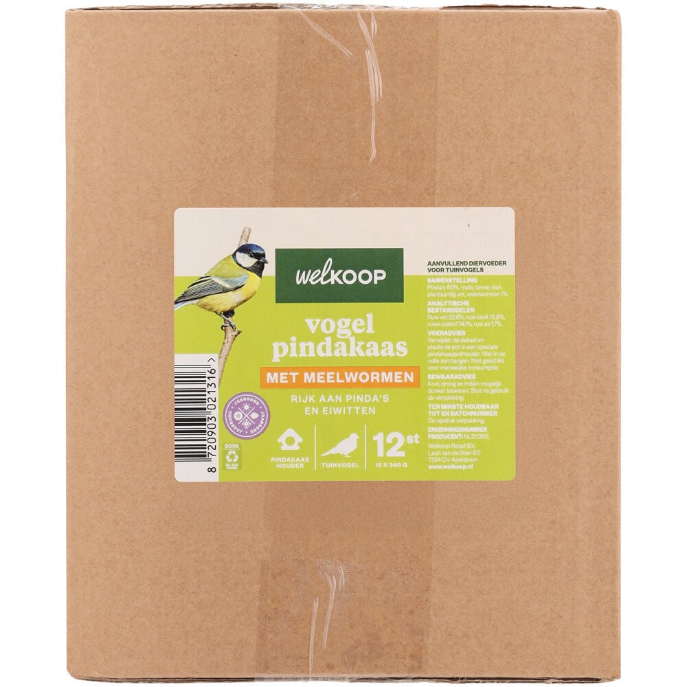 Welkoop - Vogelpindakaas - Tuinvogelvoer - 12 Stuks - Meelwormen