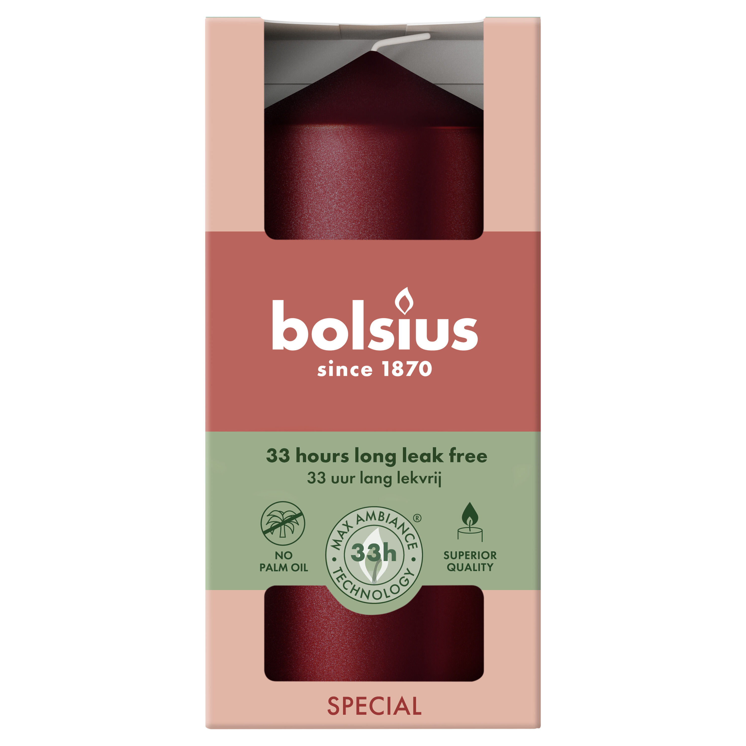 Bolsius - Stompkaars - 12.3 cm - Metallic Red - Zonder toegevoegde geur