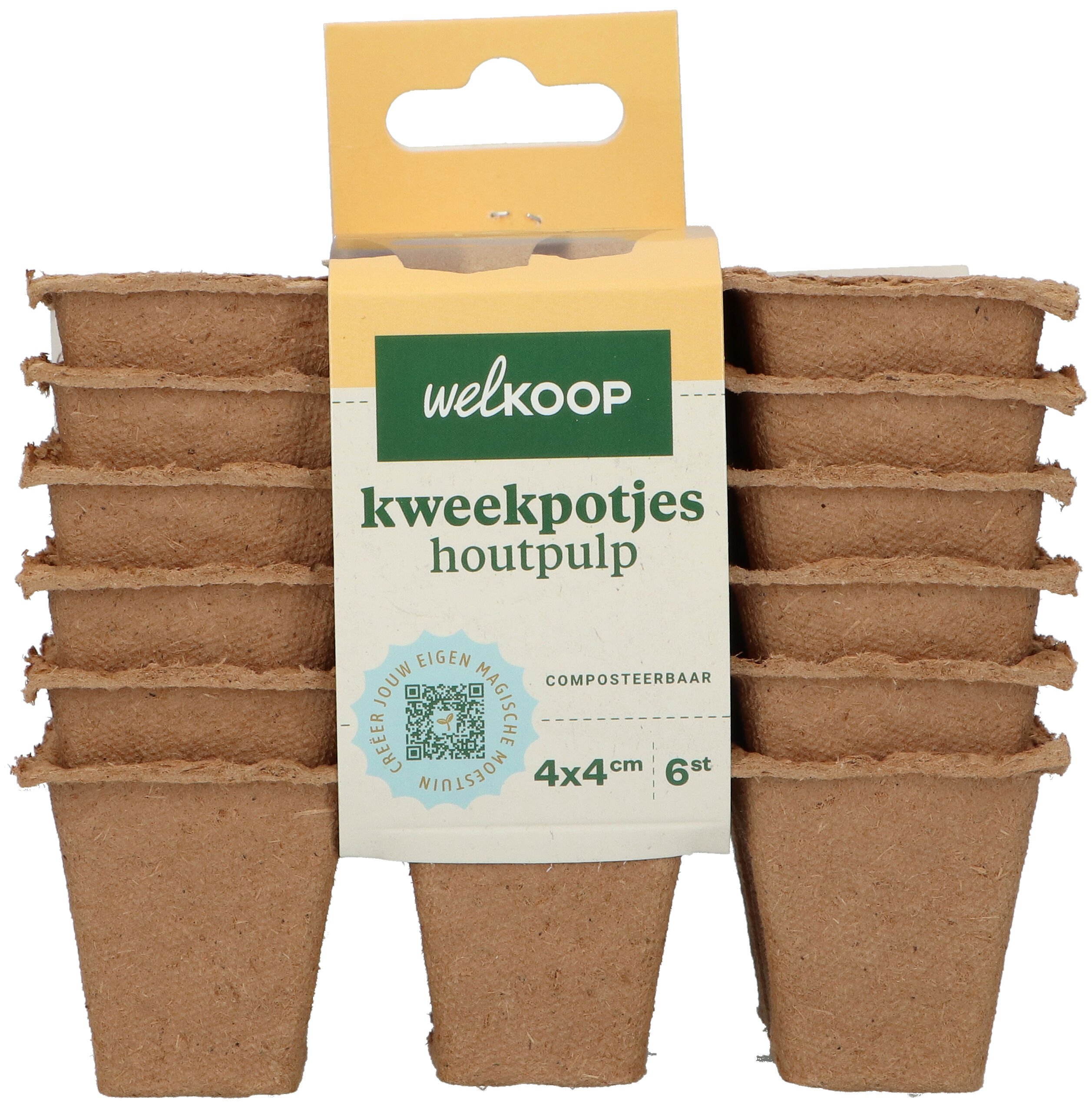 Welkoop Moestuin Magie - Kweekpotjes Houtpulp - Bruin - 13.5x13x9 cm