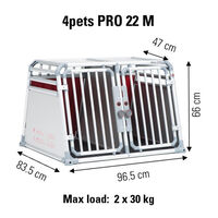 4Pets Pro 22 - Autobench - voor 2 Honden - chroom - 66x96596.5x83.5 cm - M