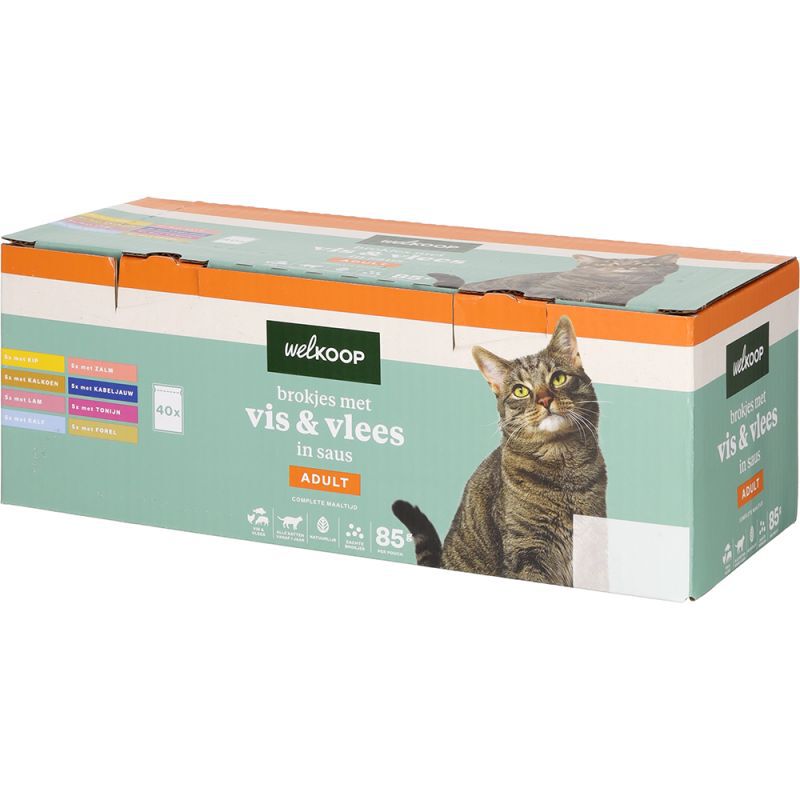 Welkoop Pouch Brokjes in Saus - Kattenvoer - 40x85 gram - 150 Gram - vis