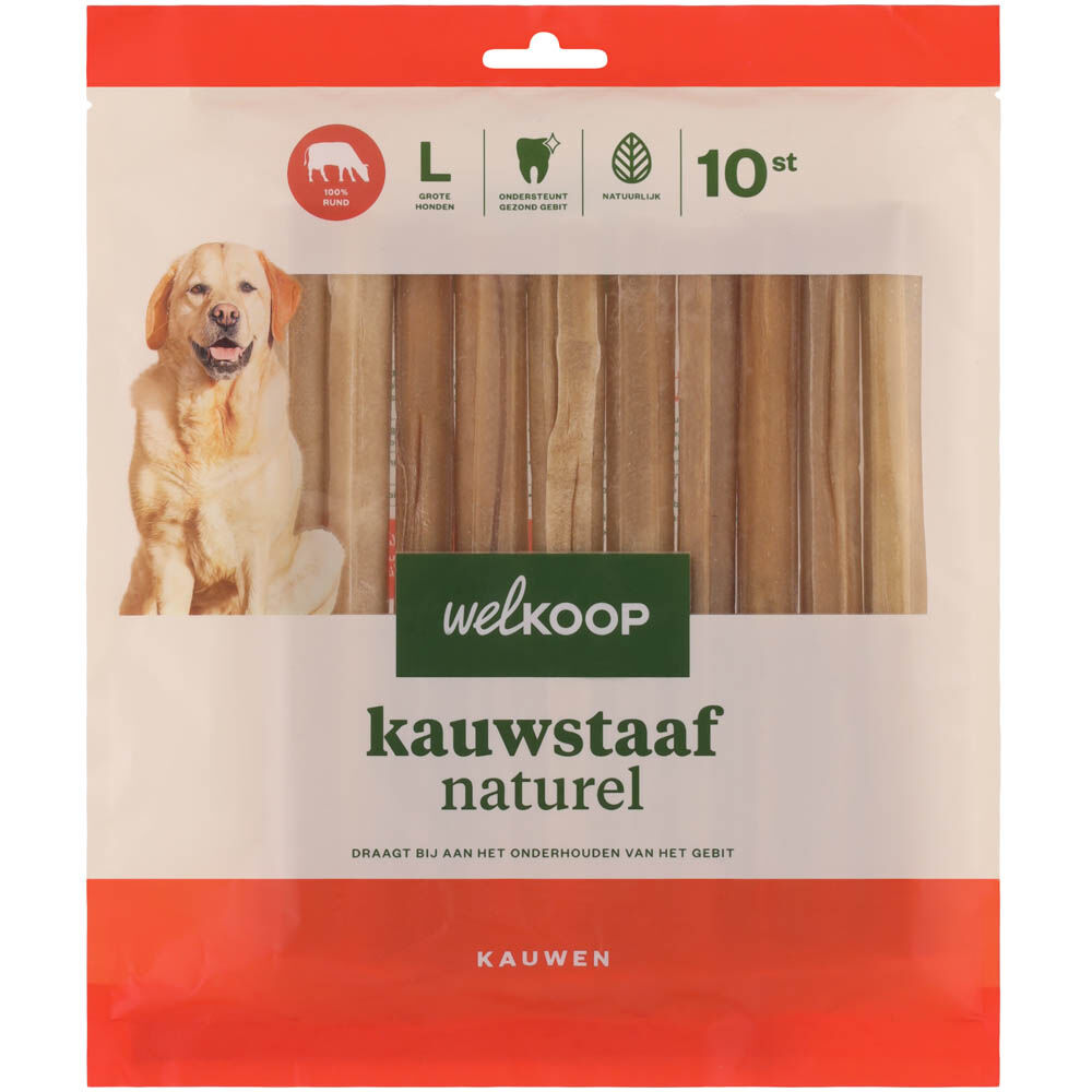 Welkoop - Kauwstaaf Naturel - 10 Stuks - rund - L Welkoop - Kauwstaaf Naturel - 10 Stuks - rund - L