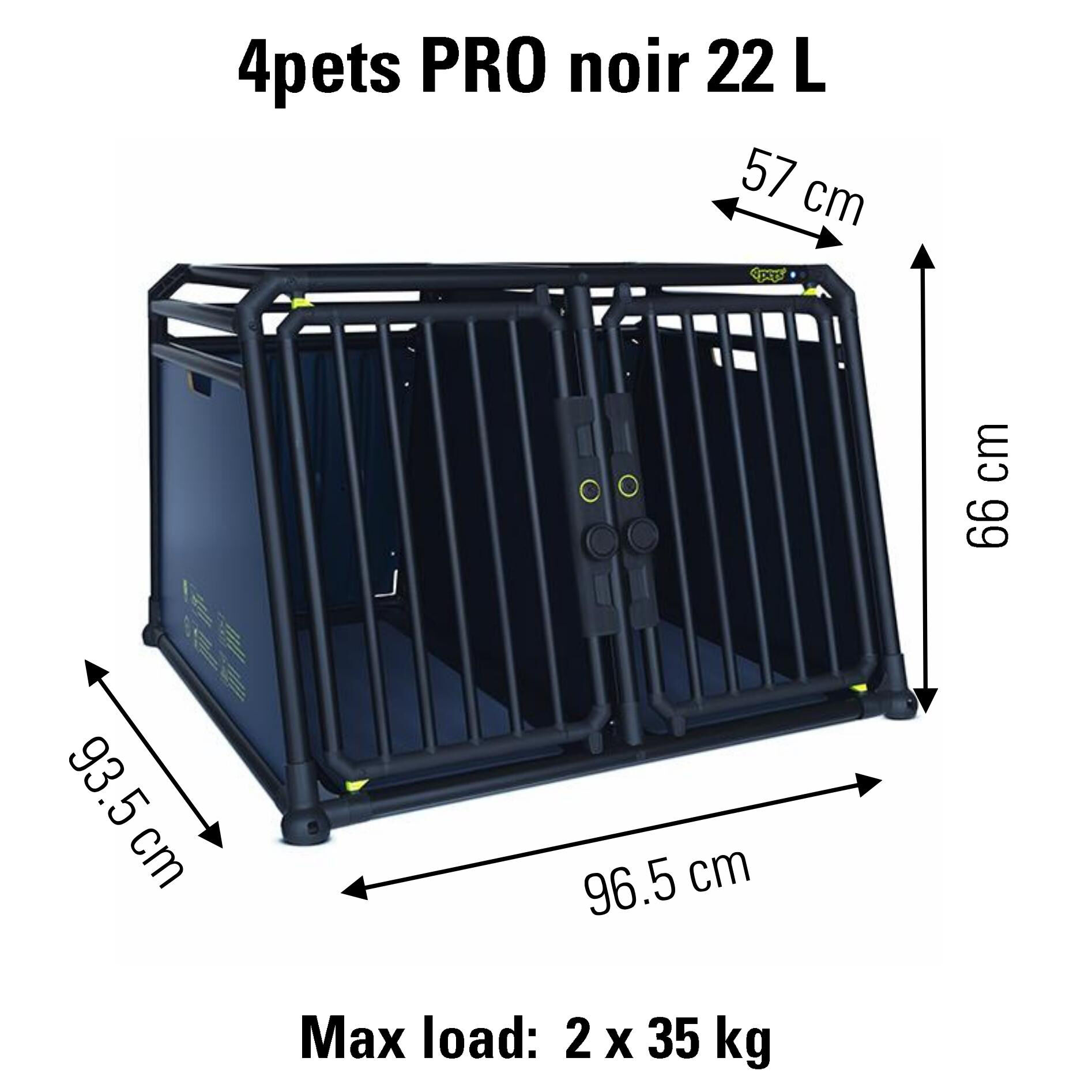4Pets Pro Noir 22 - Autobench - voor 2 Honden - Zwart - 10293.5x7896.5x66 cm - L