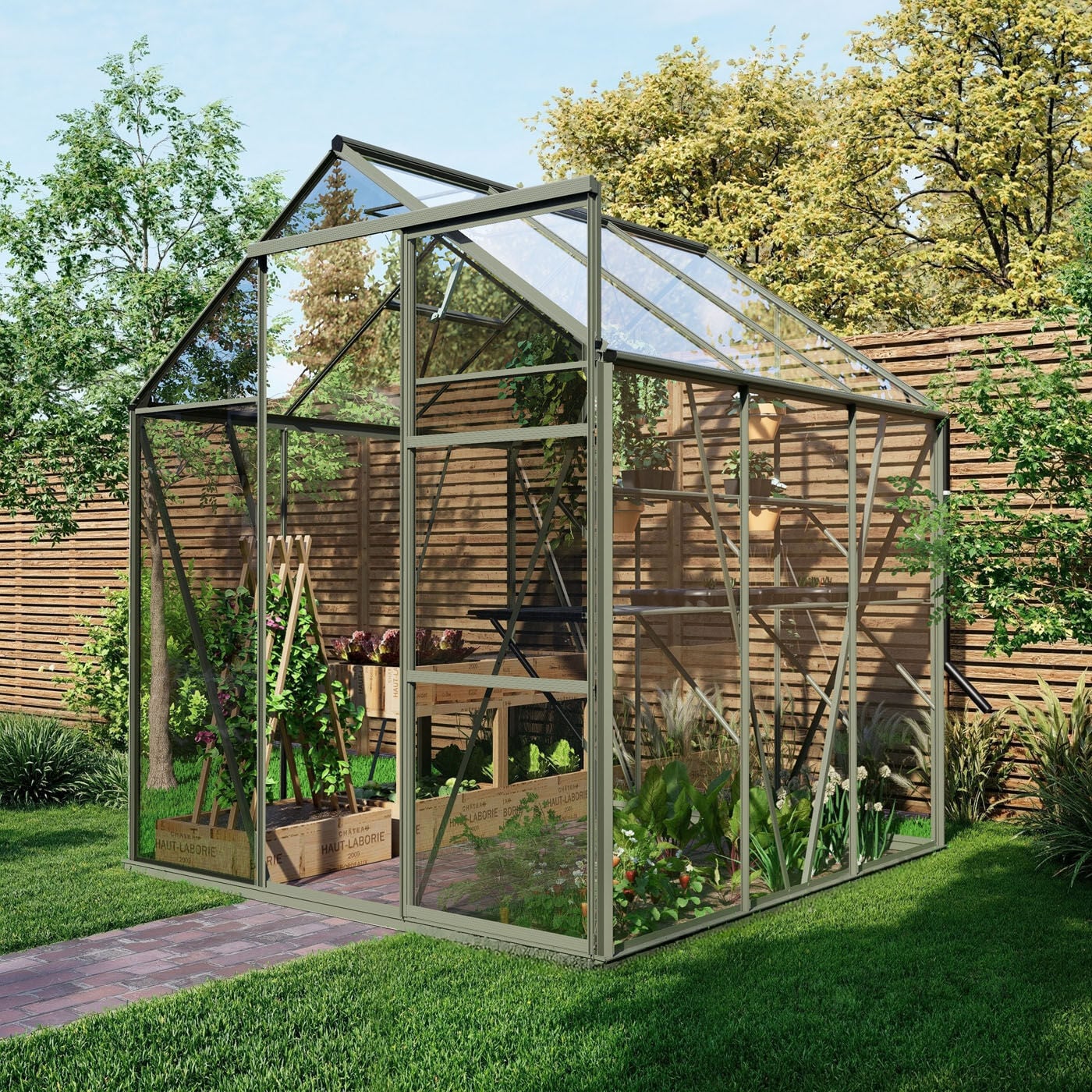 Royal Well Kate I Full Options - Tuinkas - Groengrijs - 217x192x192 cm - Veiligheidsglas Royal Well Kate I Full Options - Tuinkas - Groengrijs - 217x192x192 cm - Veiligheidsglas