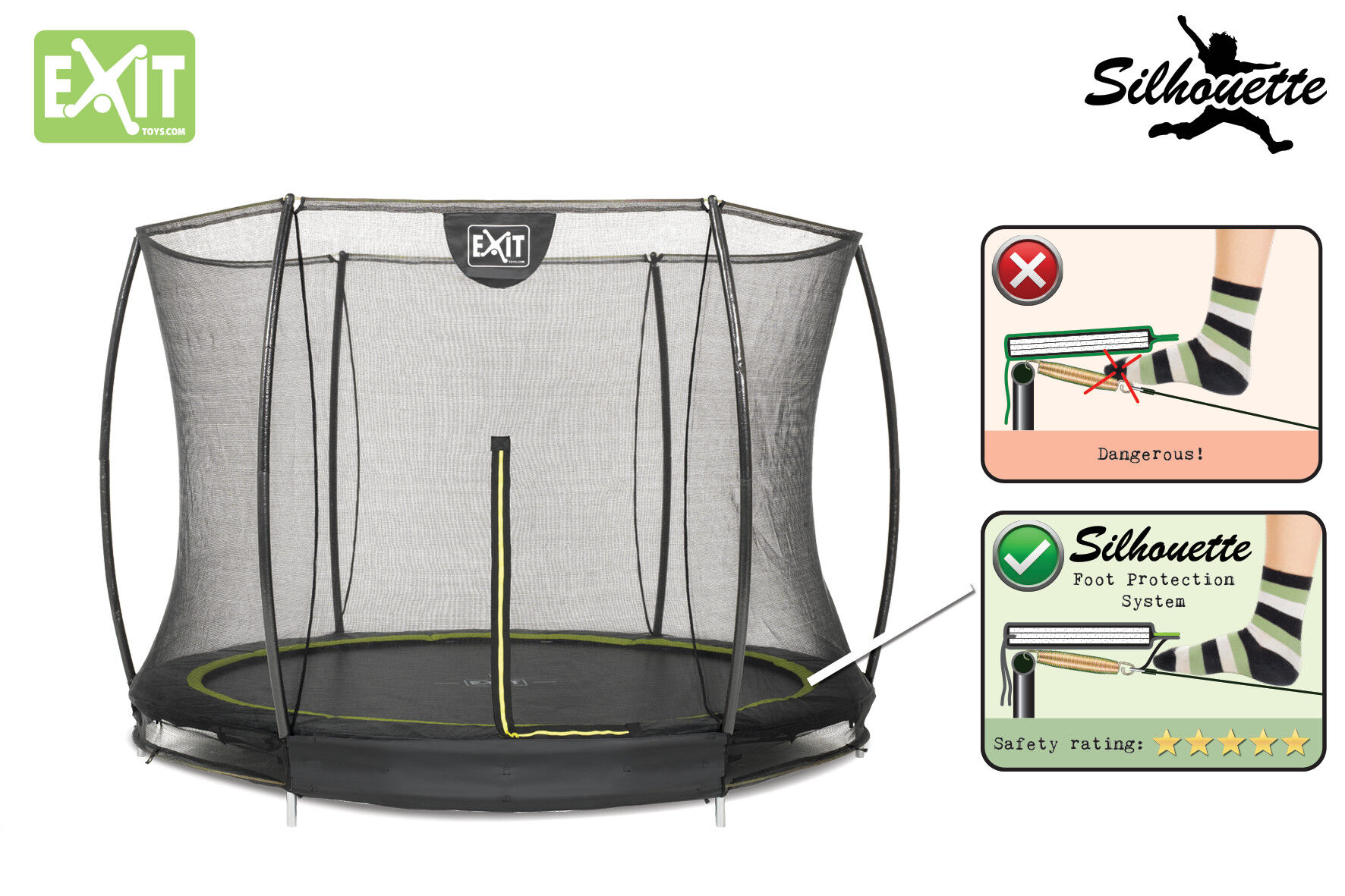 EXIT Silhouette Inground met Net - Trampoline - Zwart - 244 cm