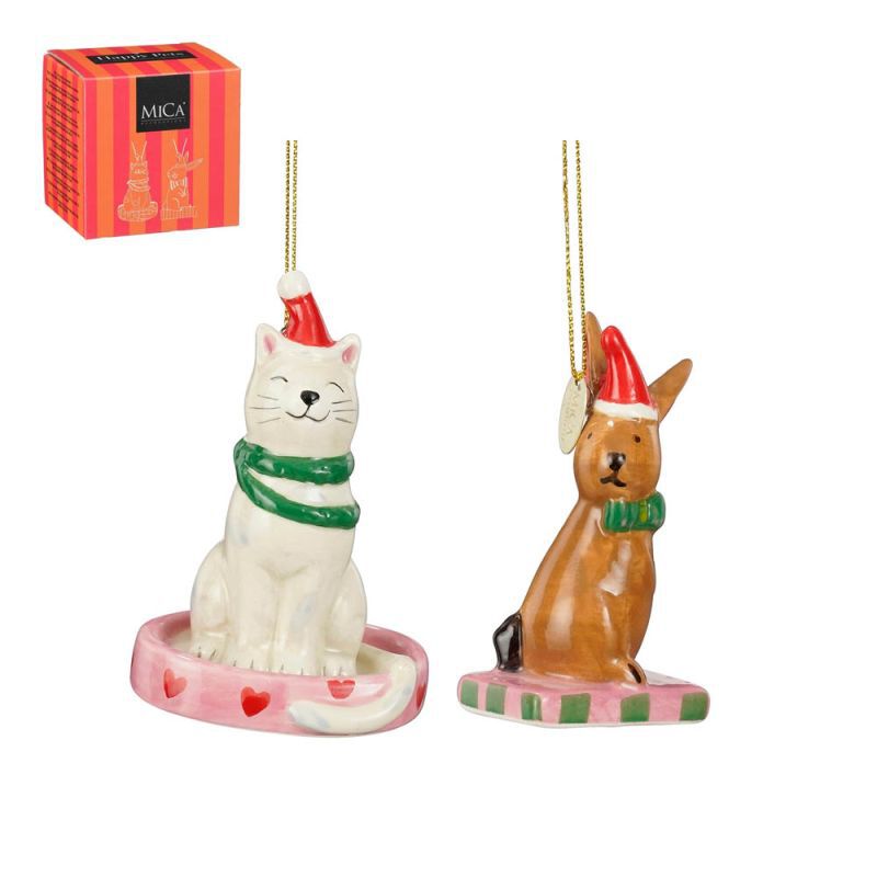 Mica Decorations Kat en Haas - Kerstornament - Bruin