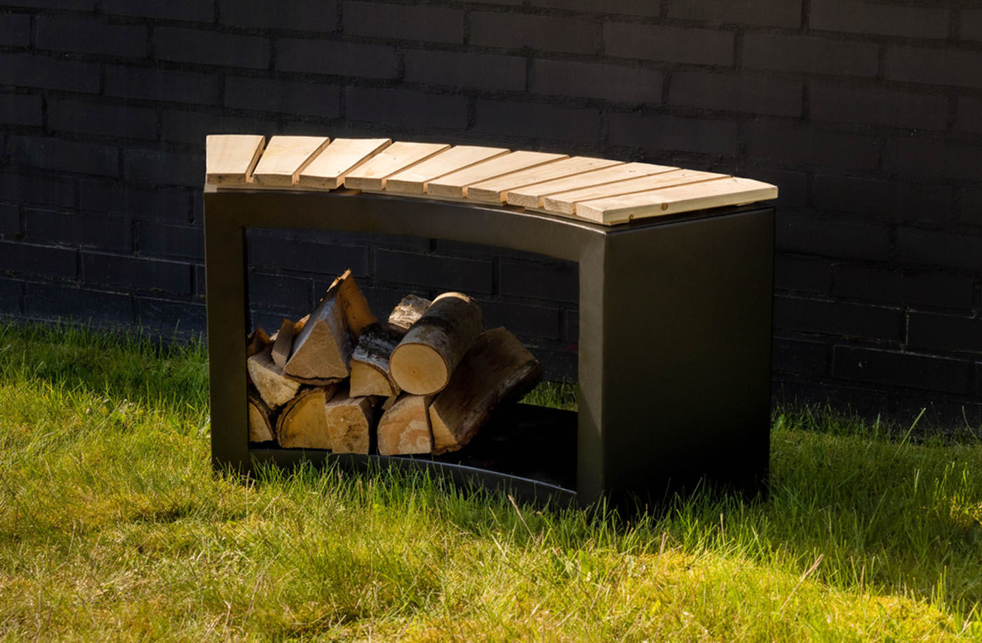 Fancy Flames - Houtopslag - Gebogen bank - Zwart