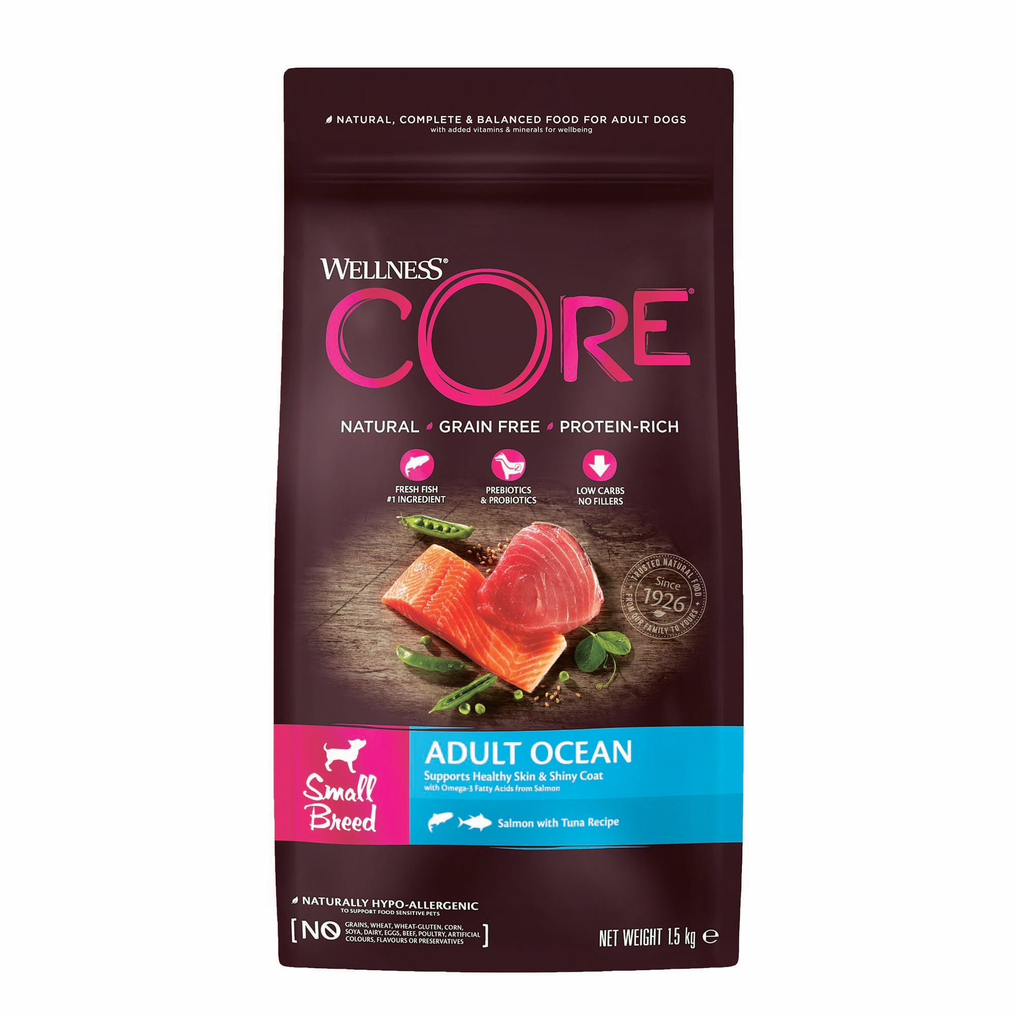 Wellness CORE Adult Ocean Small-Breed - Hondenvoer - 1.5 Kilogram - tonijn, zalm Wellness CORE Adult Ocean Small-Breed - Hondenvoer - 1.5 Kilogram - tonijn, zalm