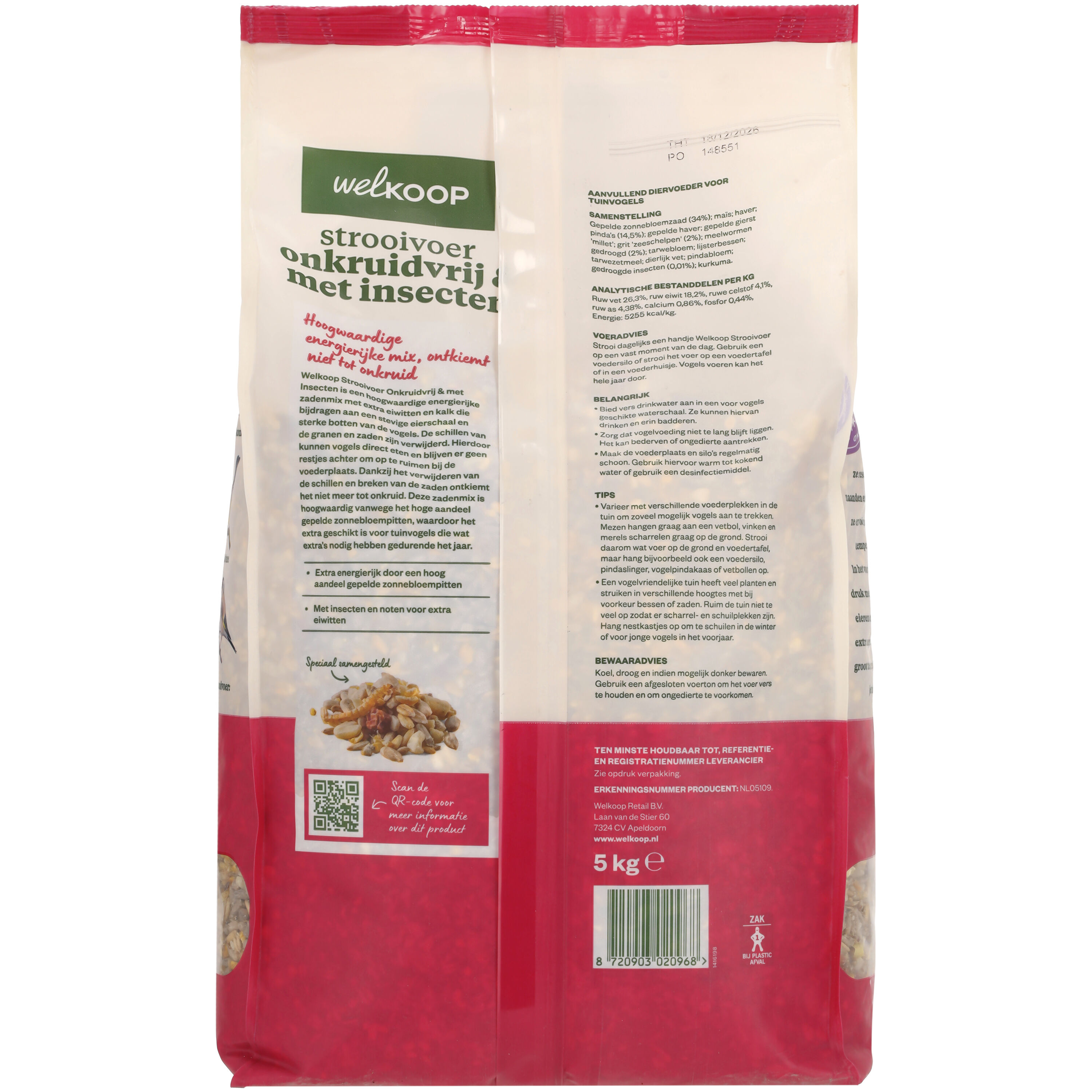 Welkoop - Strooivoer met Insecten - Onkruidvrij - Tuinvogelvoer - 5 Kilogram - insecten