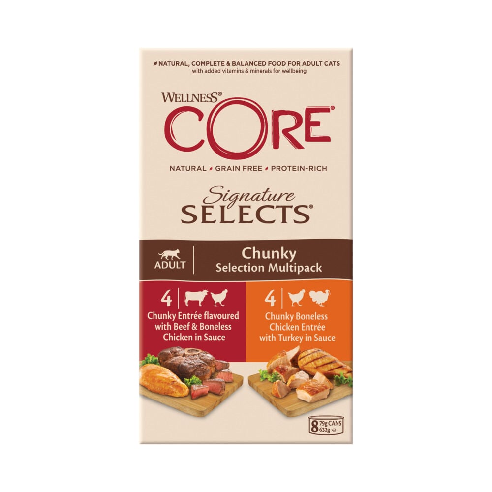 Wellness Core Signature Selects - Kattenvoer - 8x85 gram - 79 Gram - kip, rund Wellness Core Signature Selects - Kattenvoer - 8x85 gram - 79 Gram - kip, rund