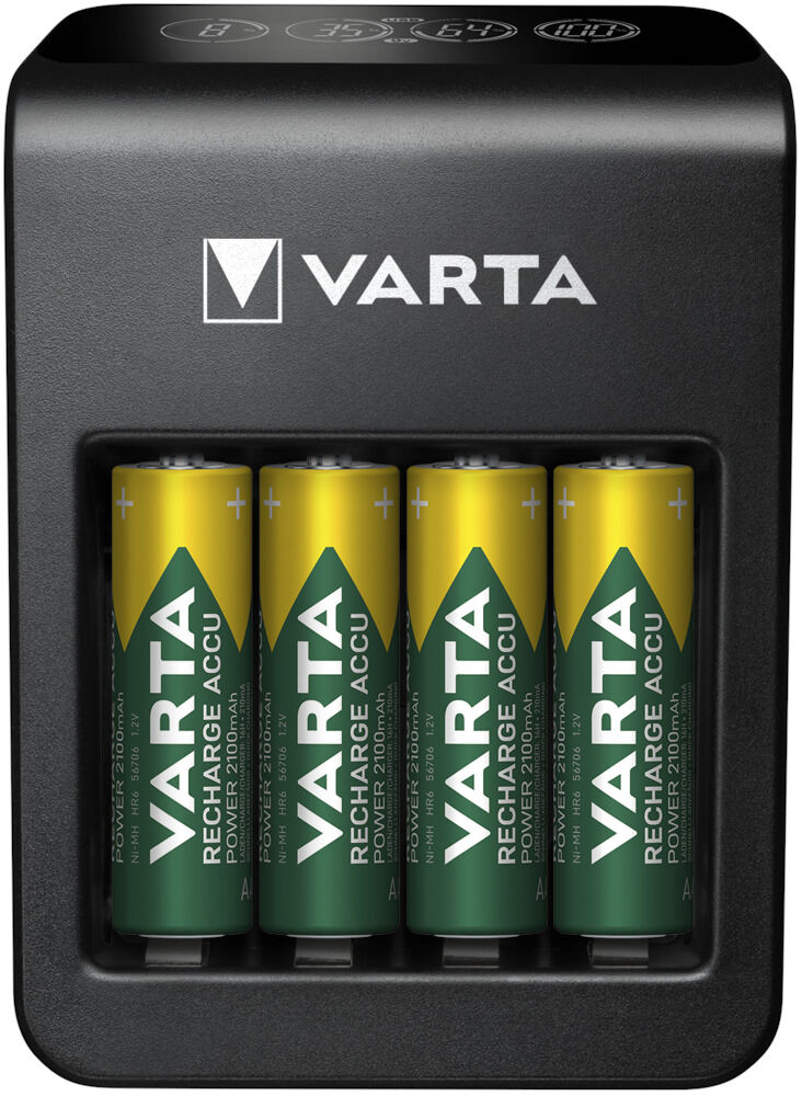 VARTA LCD Lader incl. AA Batterij 4 stuks - Batterij oplader - 4 Stuks