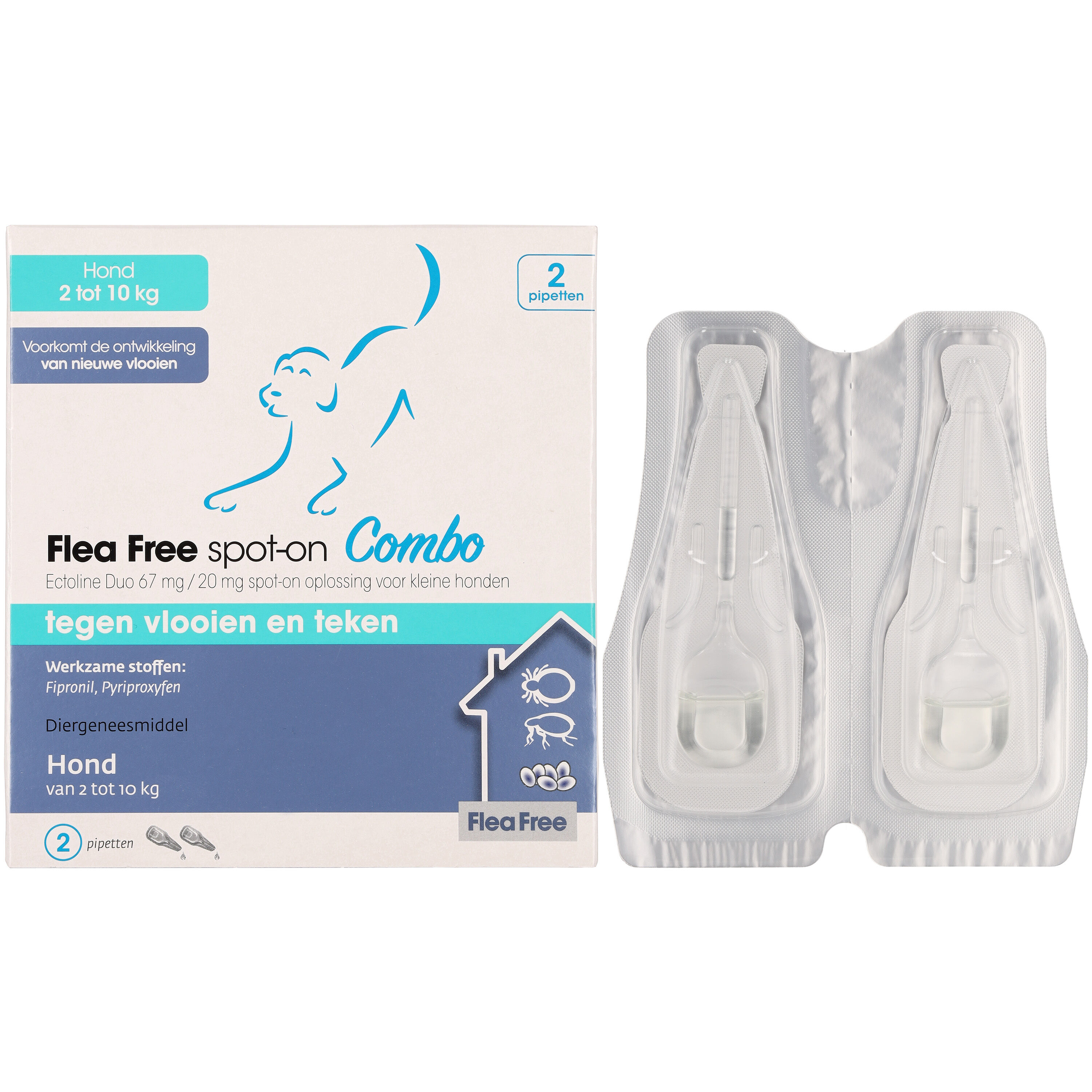 Flea Free Spot-On Combo - Pipetten - Anti vlooien en teken Hond - 2 Stuks - S