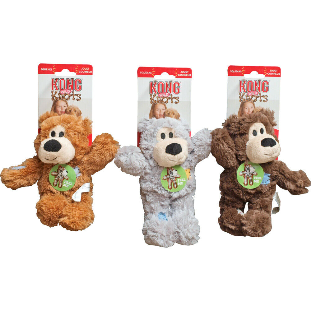 Kong Wildknots  Beer Pluche Knuffel - Hondenspeelgoed - 1 stuk - assorti - 8x14x1 cm - S/M