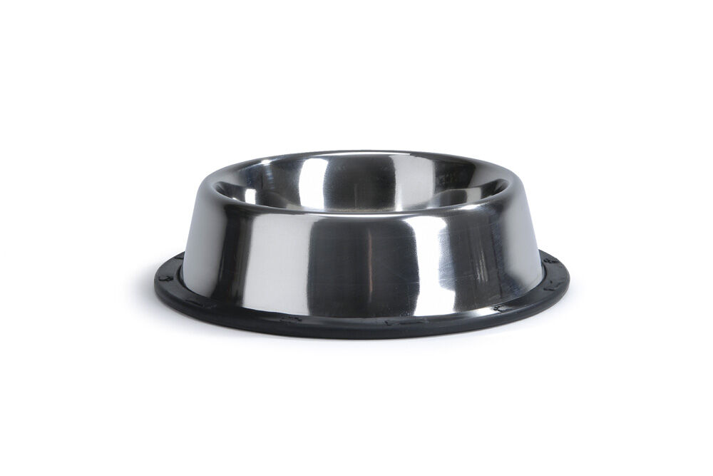 Beeztees Steeldish Antislip - Voerbak - Zilver Zwart - 13 cm Beeztees Steeldish Antislip - Voerbak - Zilver Zwart - 13 cm