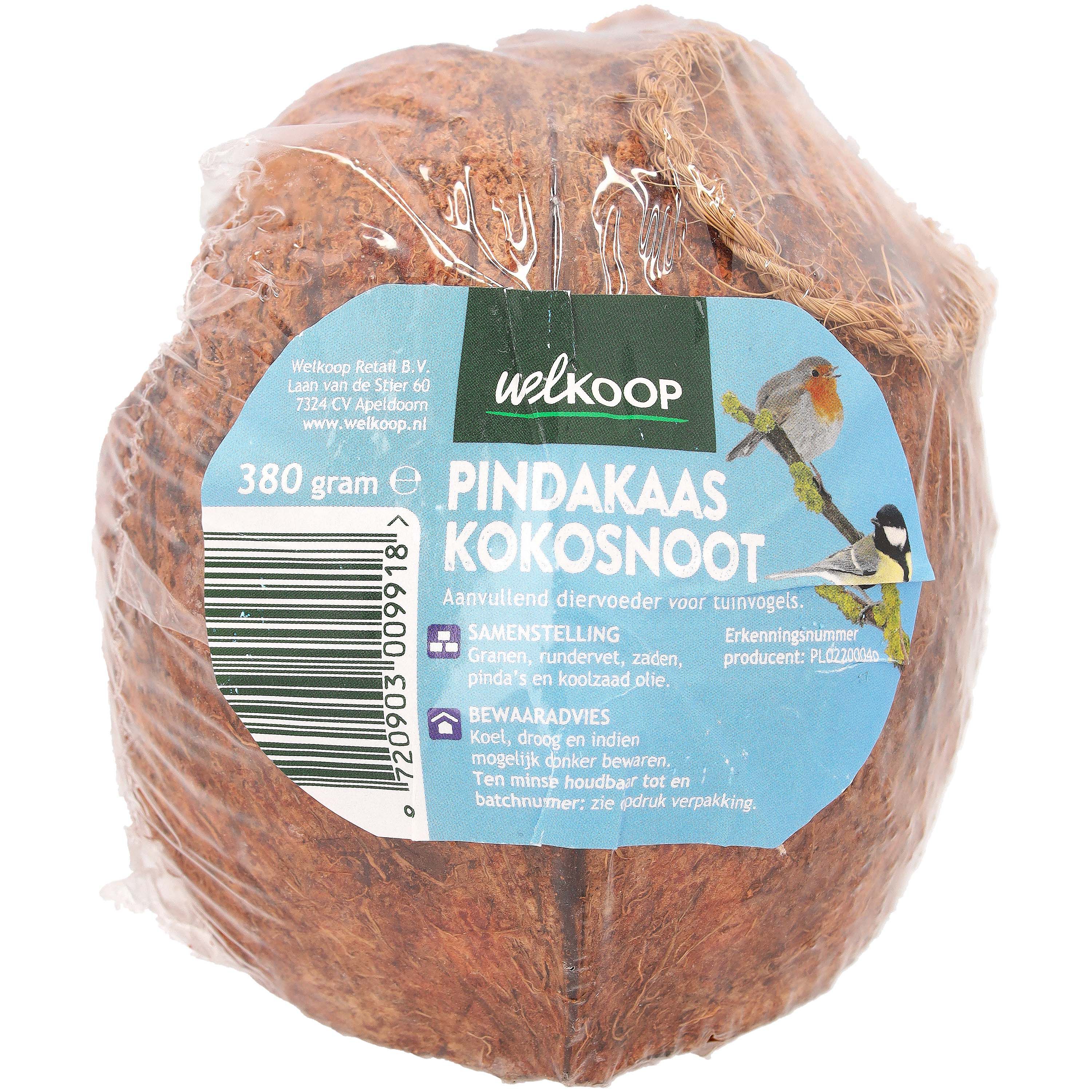 Welkoop Kokosnoot met pindakaas - Tuinvogelvoer - 380 Gram - Pindakaas