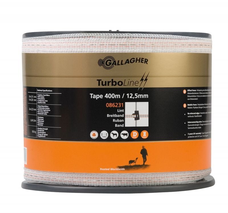 Gallagher TurboLine lint 12,5mm - 16.5 cm - 400 Meter - Wit - 1.25 cm - 40000 cm