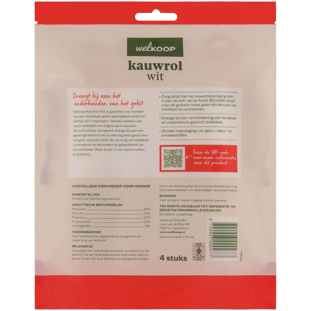 Welkoop - Kauwrol - Wit - 4 Stuks - rund