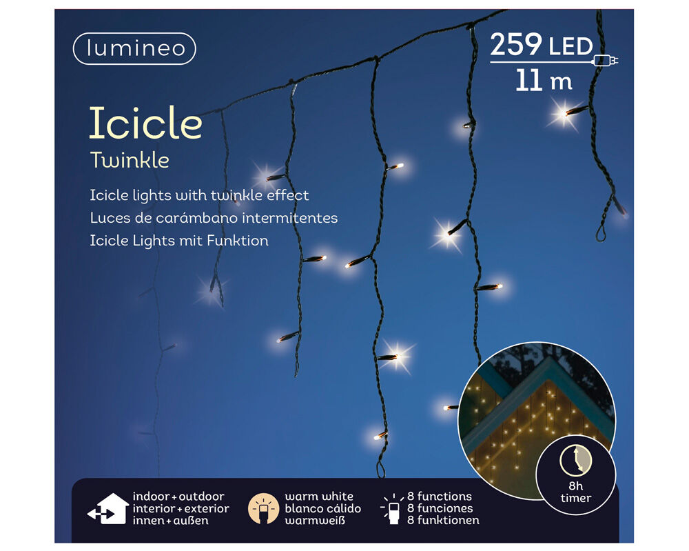 Lumineo Icicle Twinkelend- IJspegelverlichting - 259 - Warm wit - 110 cm