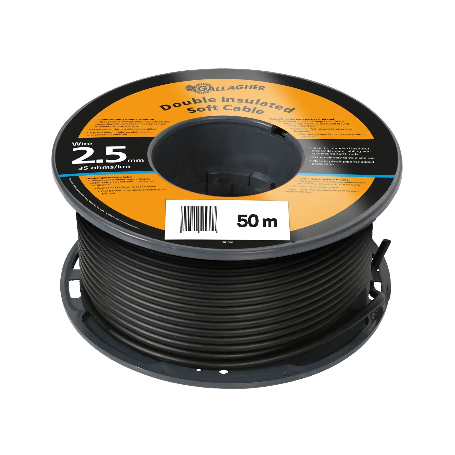 Gallagher XL 2.5mm - Grondkabel - 12.5 cm - 50 Meter - Zwart - 25.5 cm - 5000 cm Gallagher XL 2.5mm - Grondkabel - 12.5 cm - 50 Meter - Zwart - 25.5 cm - 5000 cm