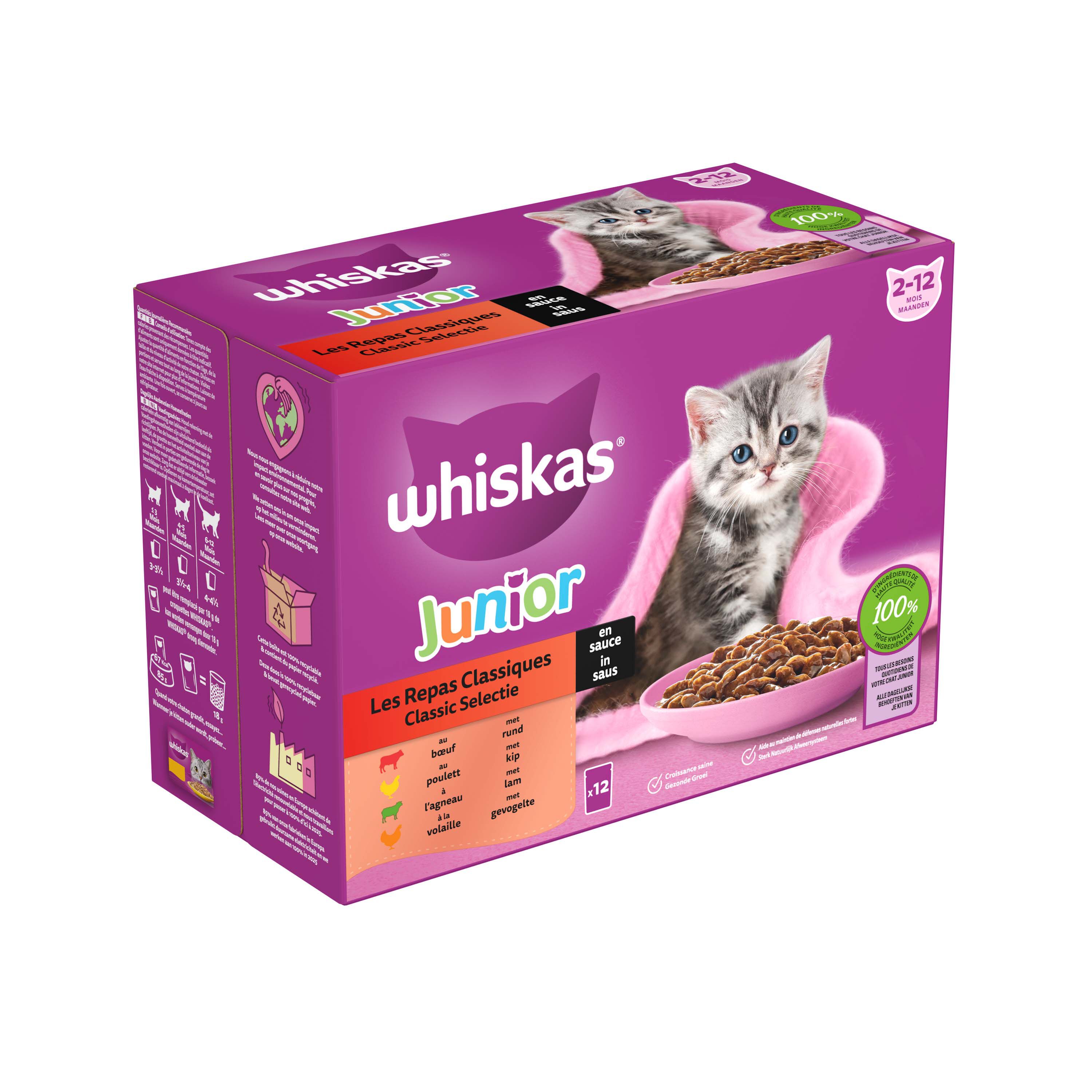 Whiskas Junior 1+ Classic Meals - Kattenvoer - 12x85 gram - 1020 Gram - saus