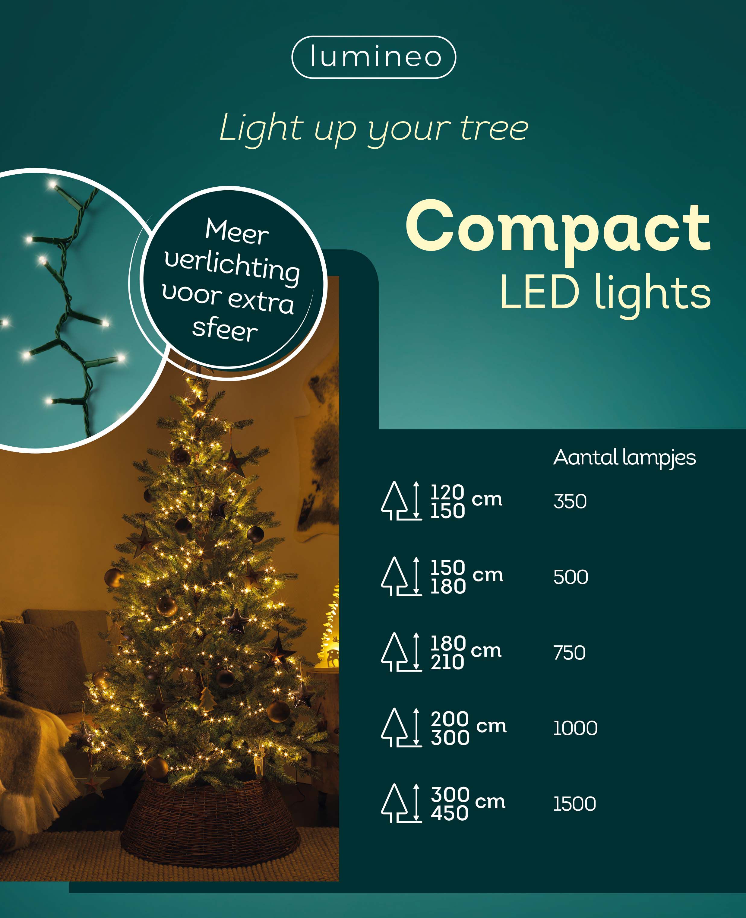 Lumineo Compact - Kerstboomverlichting - 500 - Klassiek warm wit - 1100 cm