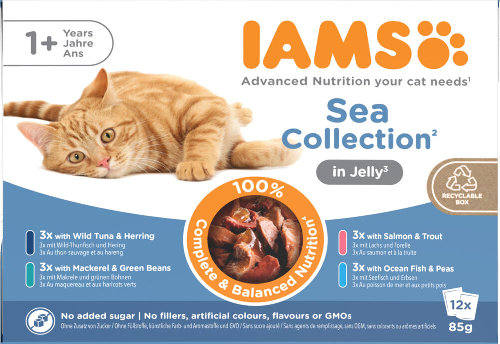 IAMS Delights Sea Collection - Kattenvoer - 12x85 gram - 1020 Gram - vis, vlees